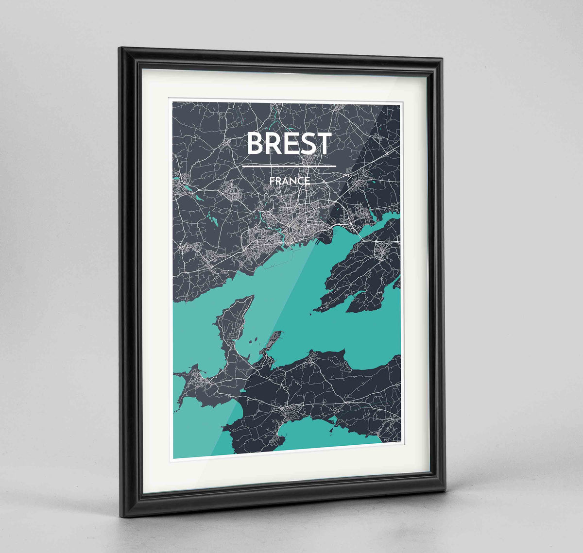 Framed Brest Map Art Print 24x36&quot; Traditional Black frame Point Two Design Group