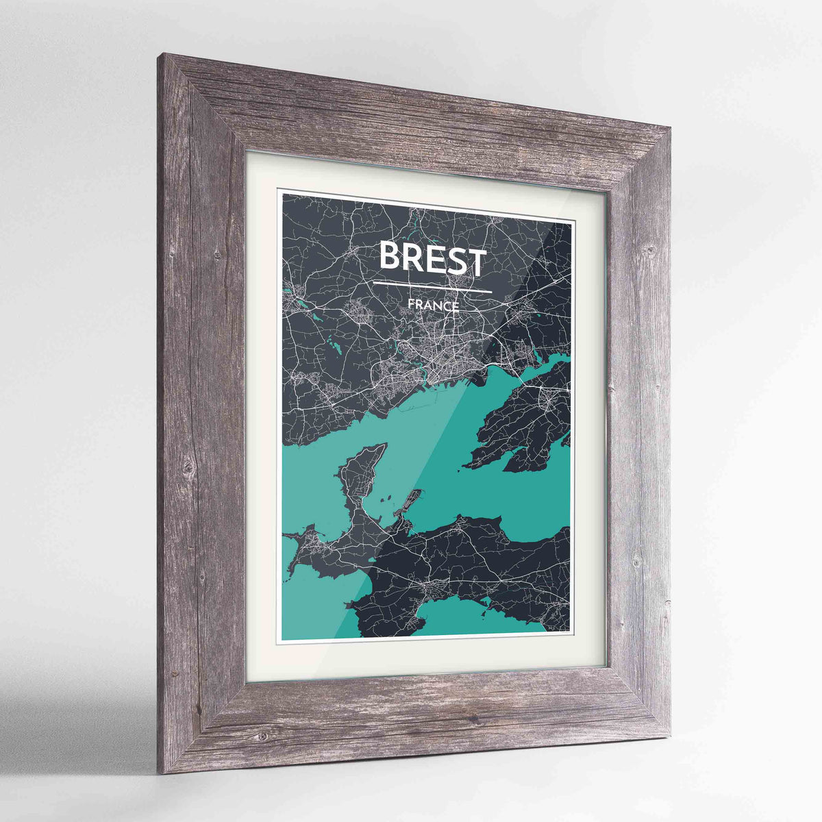 Framed Brest Map Art Print 24x36&quot; Western Grey frame Point Two Design Group