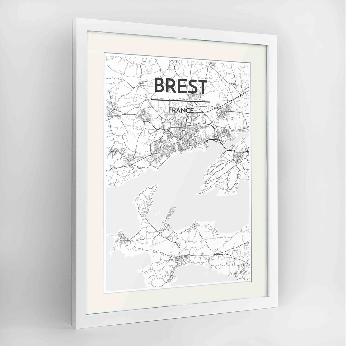 Framed Brest Map Art Print 24x36&quot; Contemporary White frame Point Two Design Group