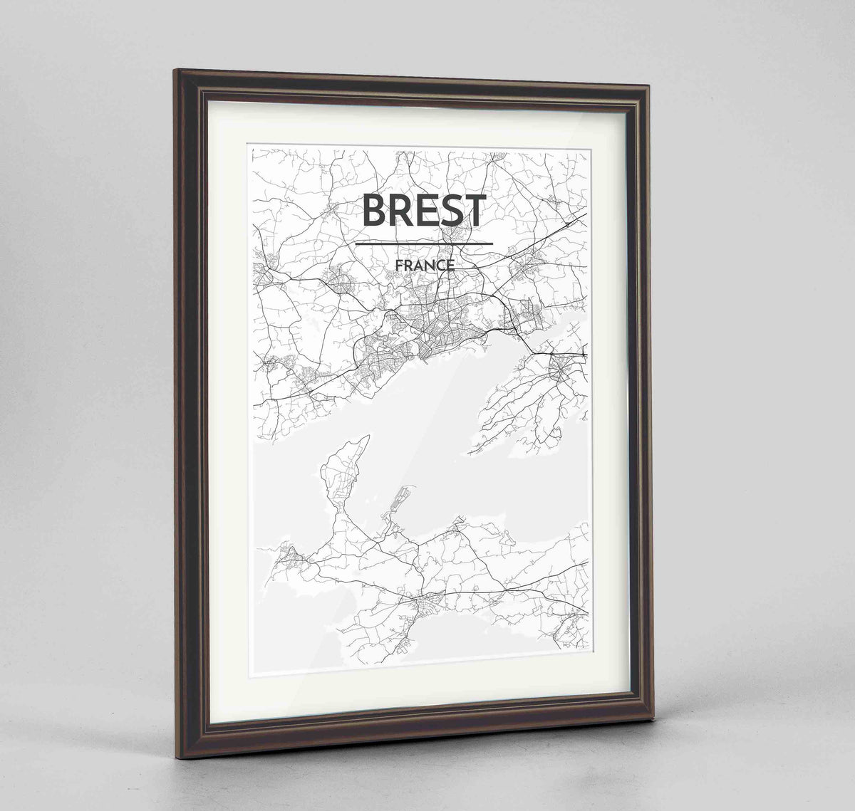 Framed Brest Map Art Print 24x36&quot; Traditional Walnut frame Point Two Design Group