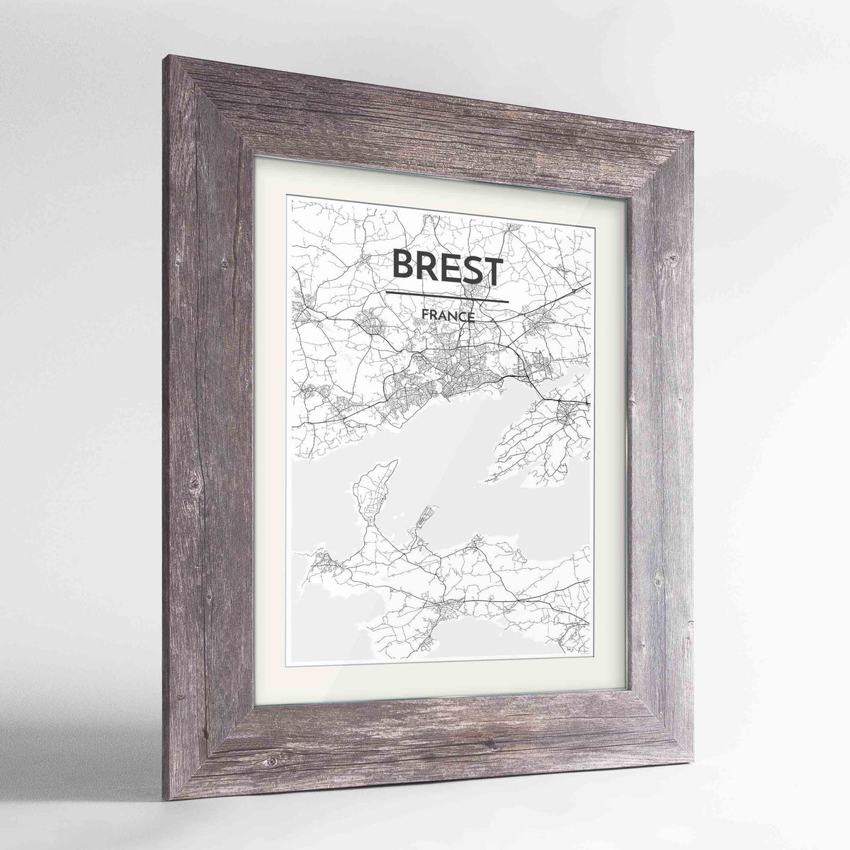 Framed Brest Map Art Print 24x36&quot; Western Grey frame Point Two Design Group