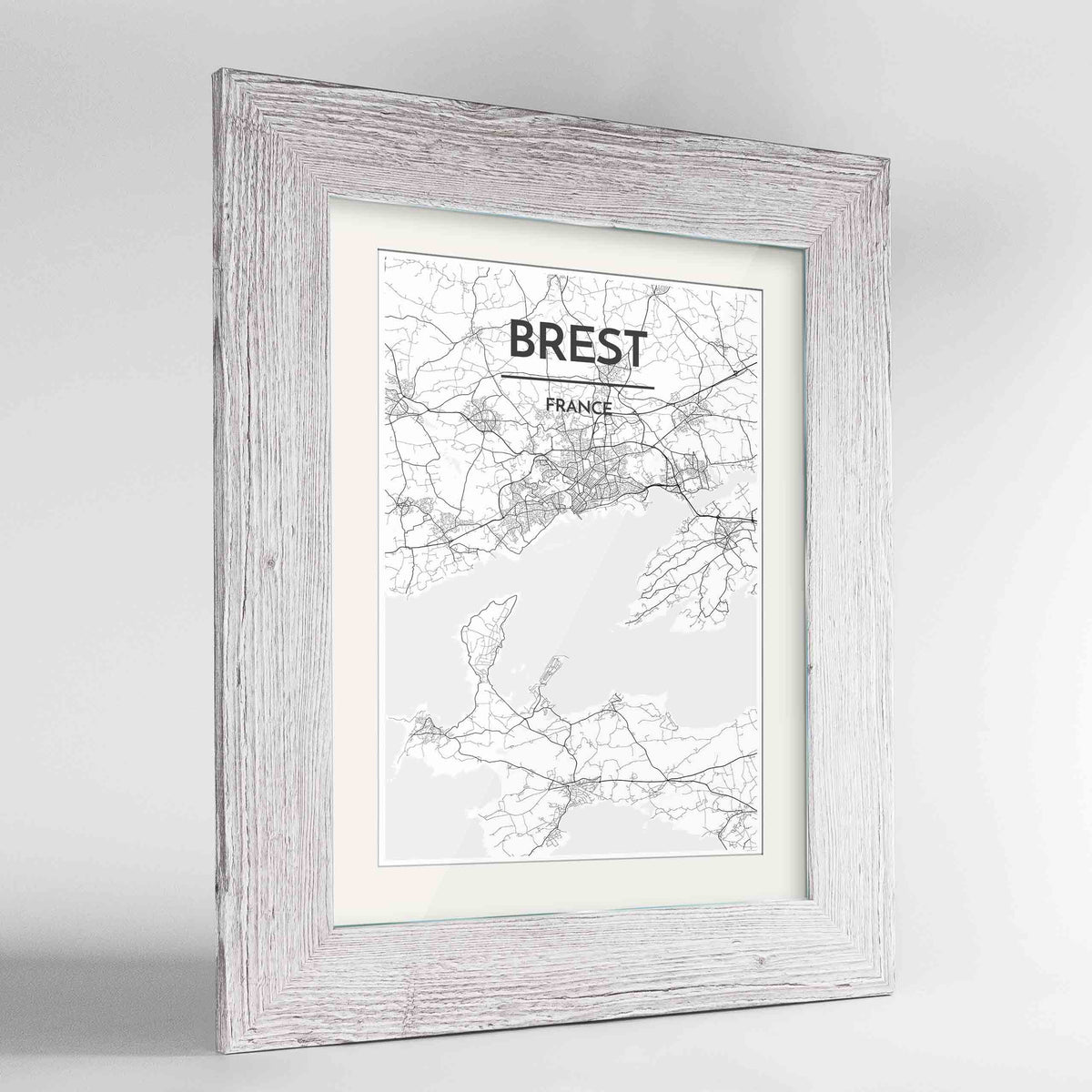 Framed Brest Map Art Print 24x36&quot; Western White frame Point Two Design Group