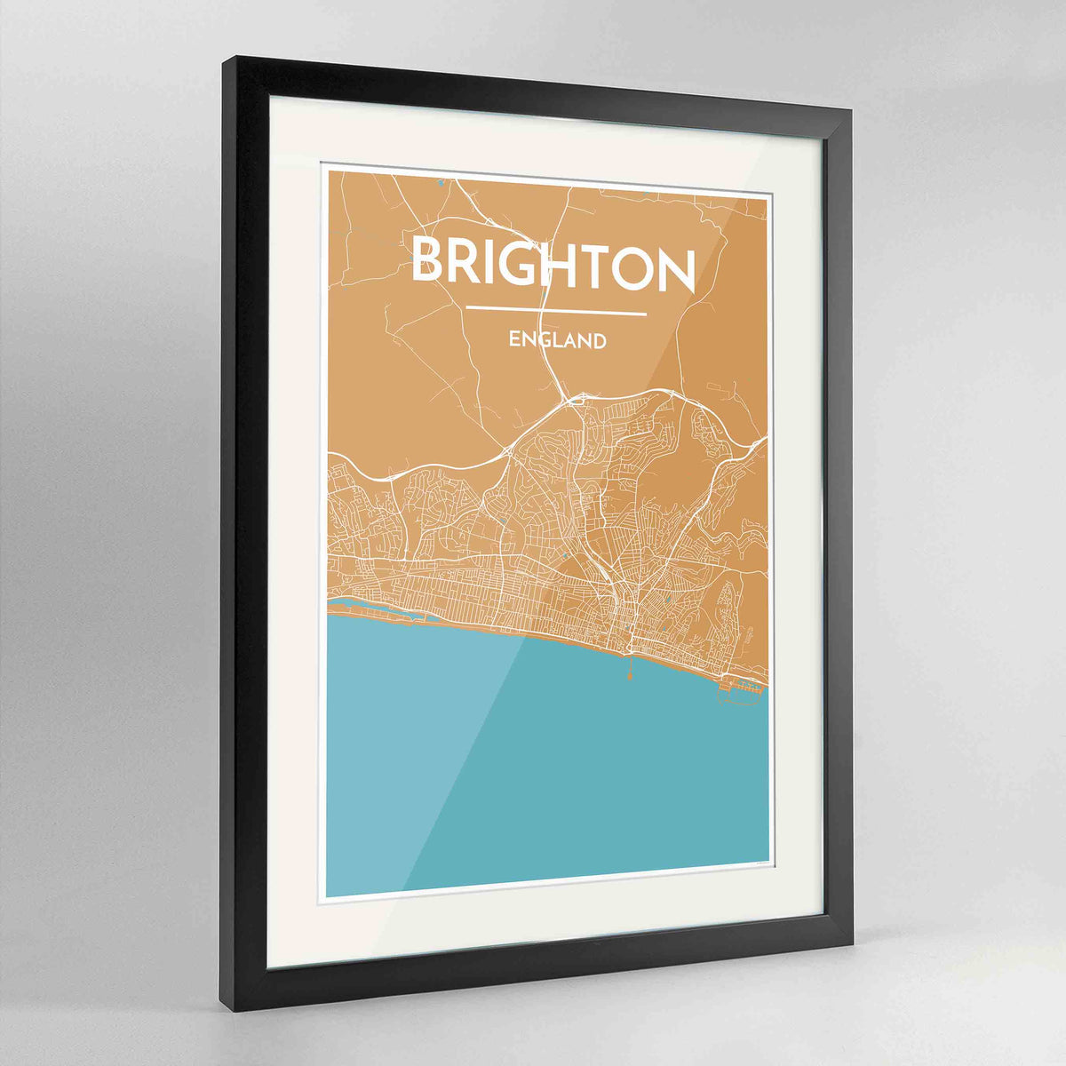 Framed Brighton Map Art Print 24x36&quot; Contemporary Black frame Point Two Design Group