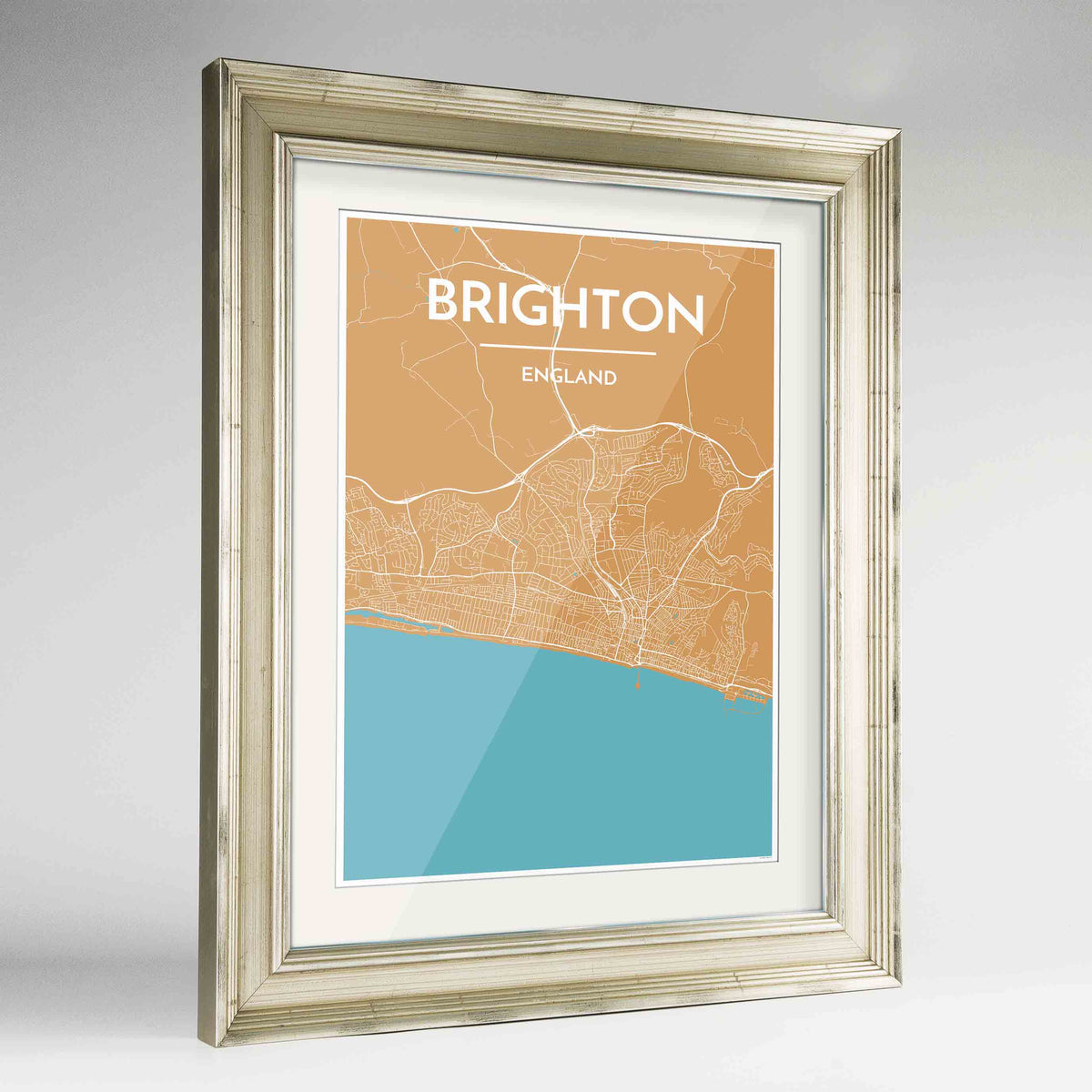 Framed Brighton Map Art Print 24x36&quot; Champagne frame Point Two Design Group
