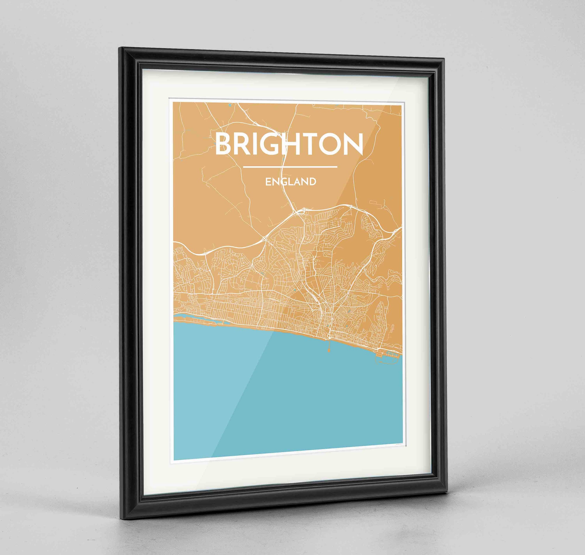Framed Brighton Map Art Print 24x36" Traditional Black frame Point Two Design Group