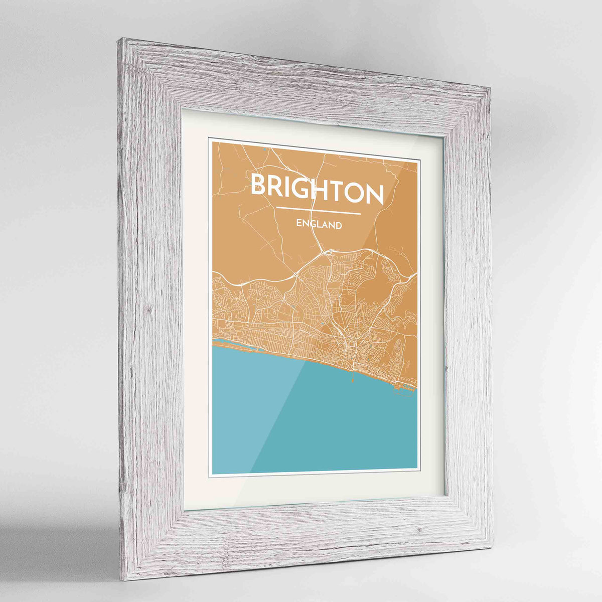 Framed Brighton Map Art Print 24x36&quot; Western White frame Point Two Design Group