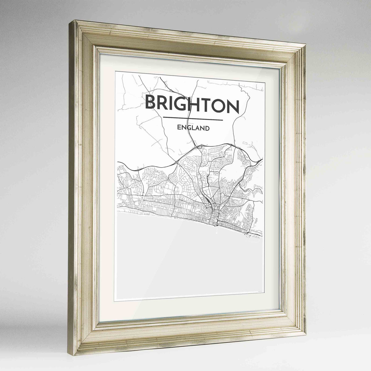 Framed Brighton Map Art Print 24x36&quot; Champagne frame Point Two Design Group