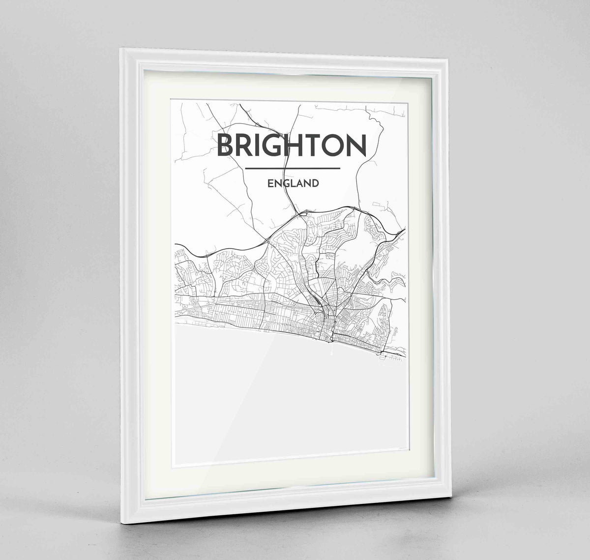 Framed Brighton Map Art Print 24x36&quot; Traditional White frame Point Two Design Group