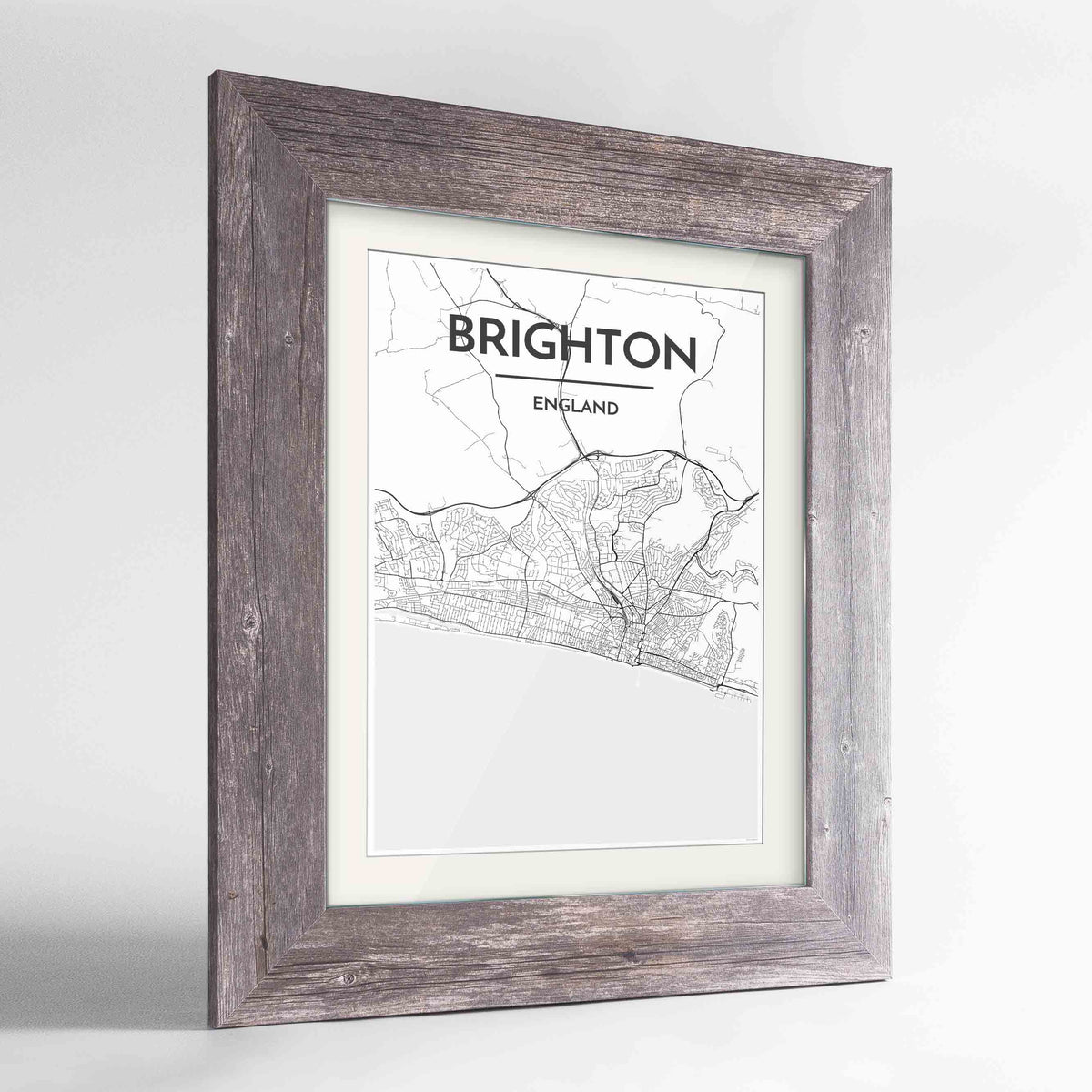 Framed Brighton Map Art Print 24x36&quot; Western Grey frame Point Two Design Group