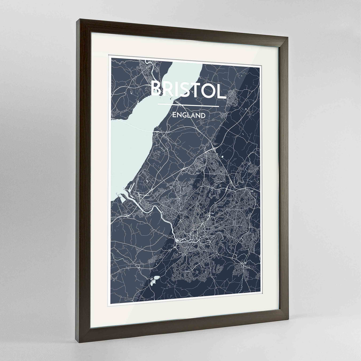 Framed Bristol Map Art Print 24x36&quot; Contemporary Walnut frame Point Two Design Group