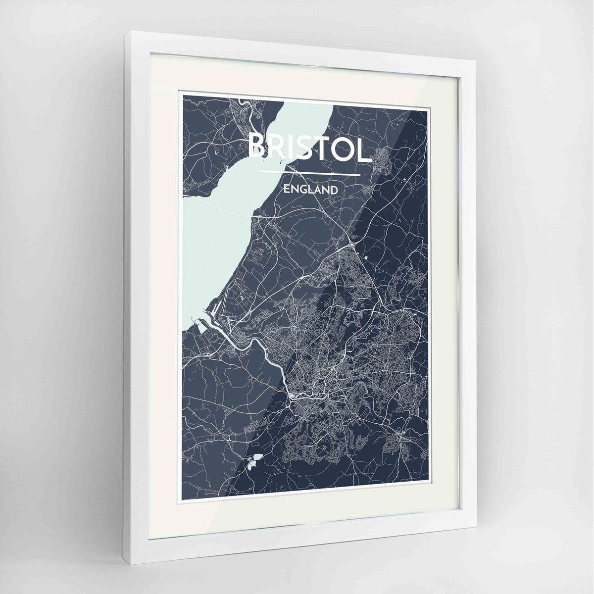 Framed Bristol Map Art Print 24x36&quot; Contemporary White frame Point Two Design Group