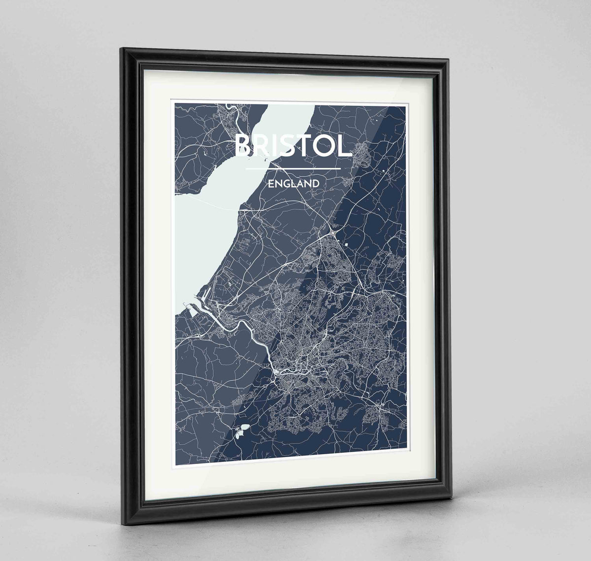 Framed Bristol Map Art Print 24x36&quot; Traditional Black frame Point Two Design Group