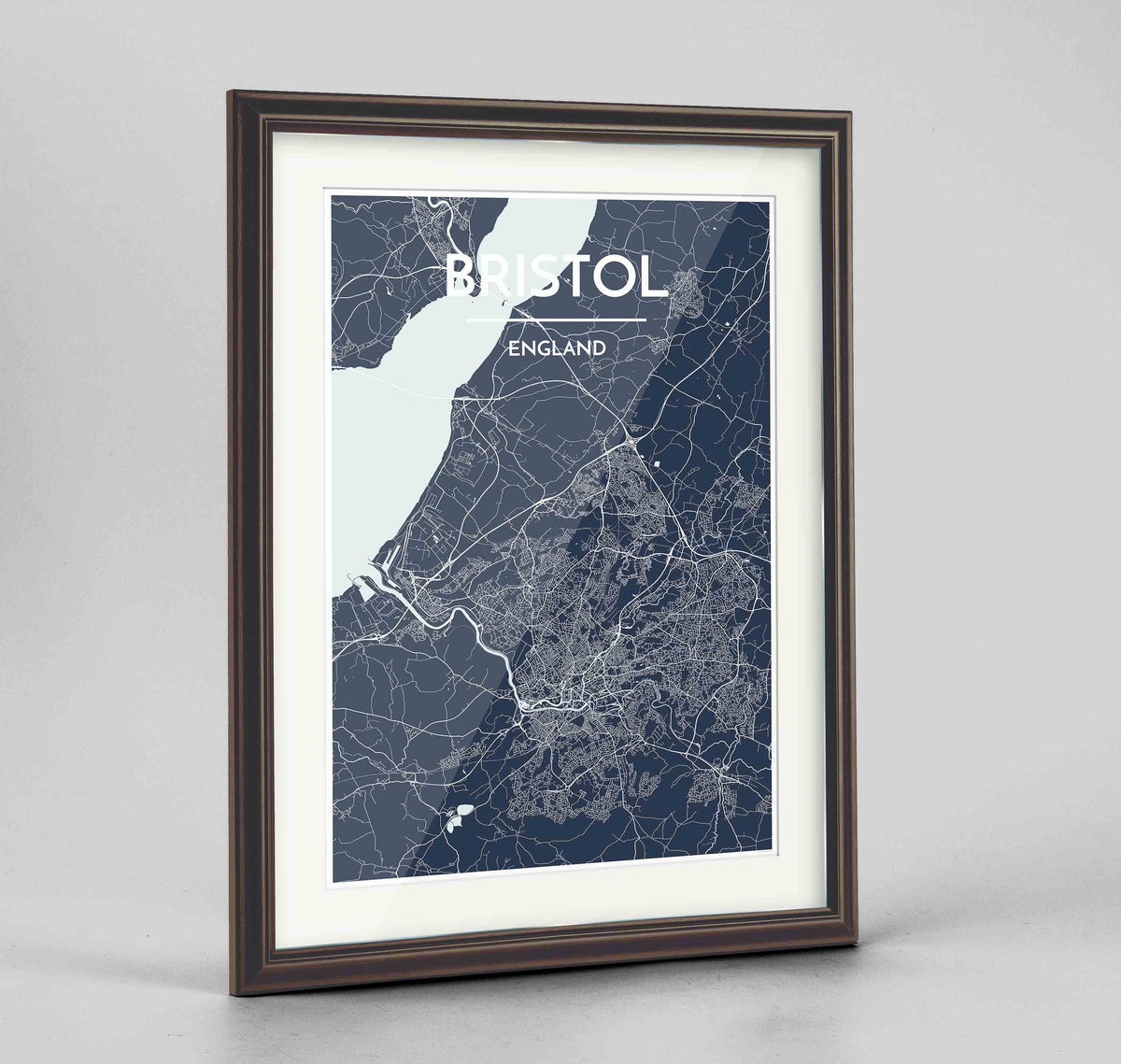 Framed Bristol Map Art Print 24x36&quot; Traditional Walnut frame Point Two Design Group