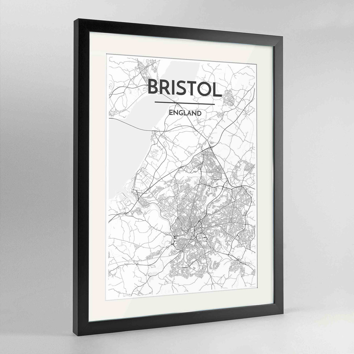 Framed Bristol Map Art Print 24x36&quot; Contemporary Black frame Point Two Design Group