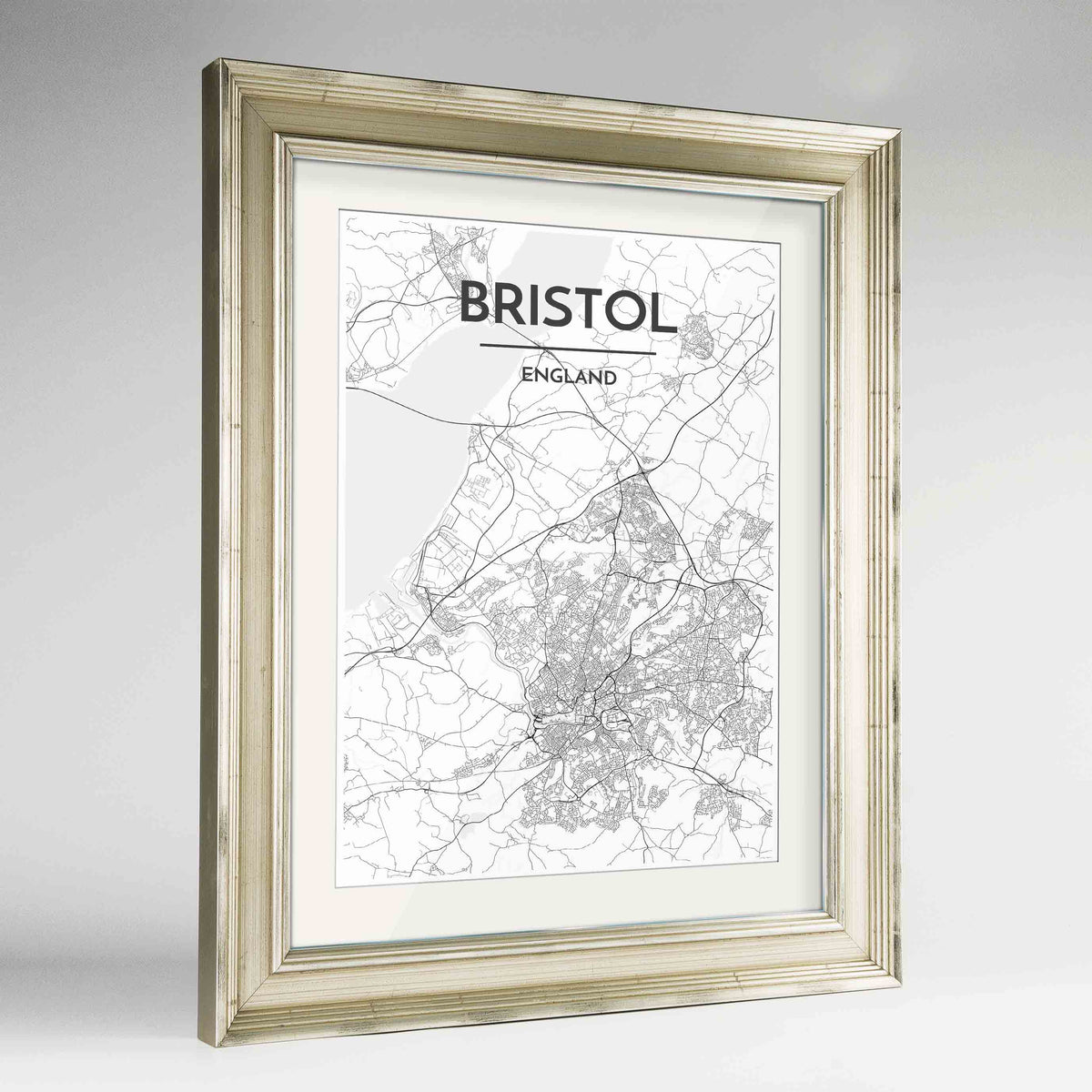 Framed Bristol Map Art Print 24x36&quot; Champagne frame Point Two Design Group