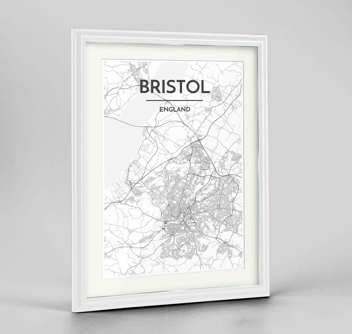 Framed Bristol Map Art Print 24x36&quot; Traditional White frame Point Two Design Group
