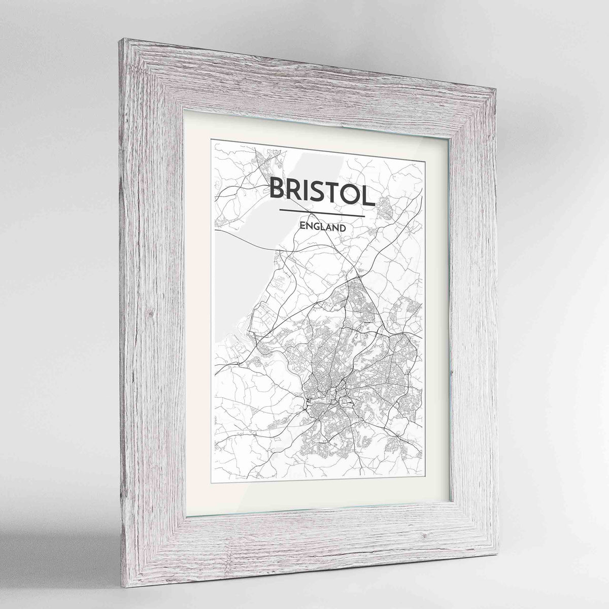 Framed Bristol Map Art Print 24x36&quot; Western White frame Point Two Design Group