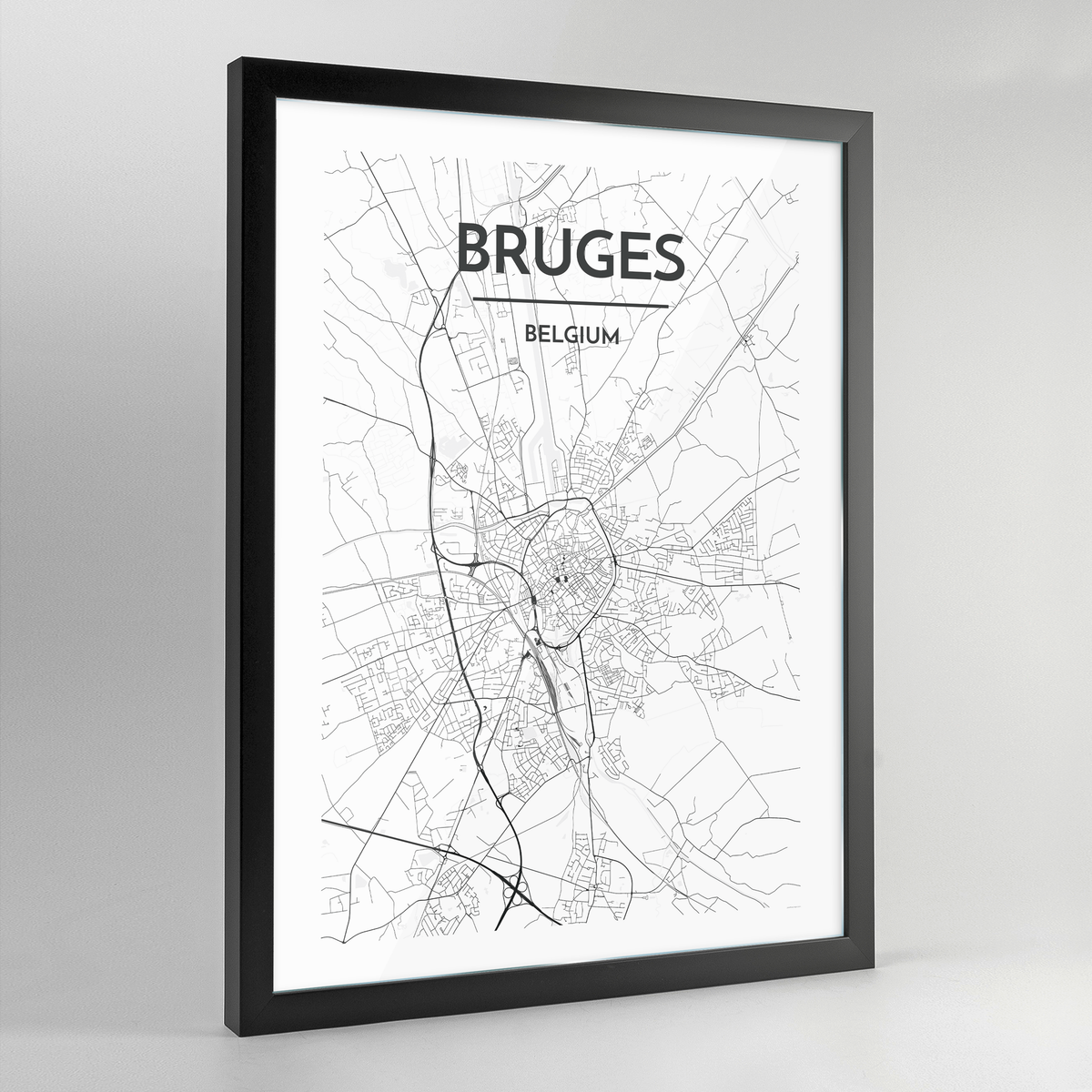 Bruges Map Art Print - Framed