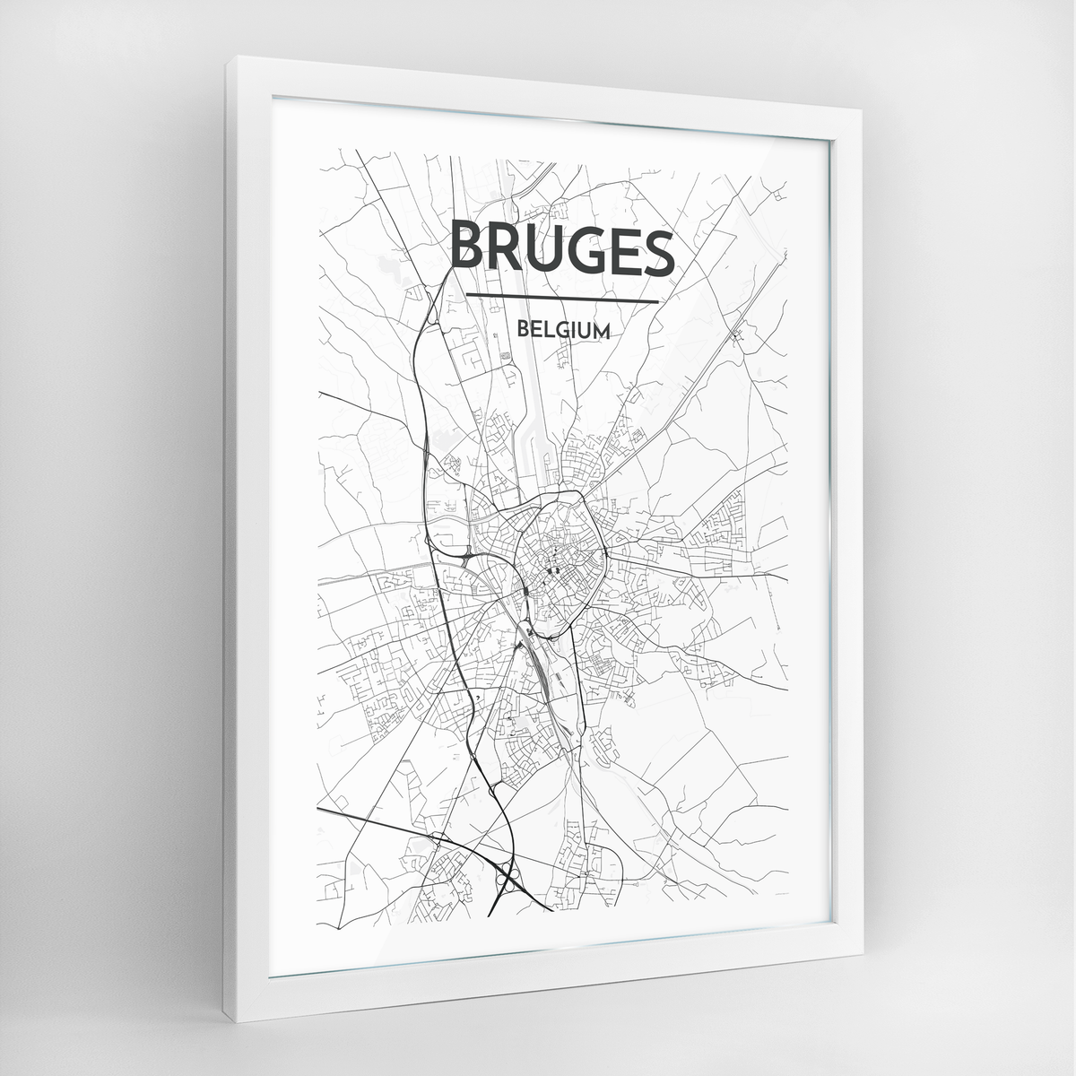 Bruges Map Art Print - Framed
