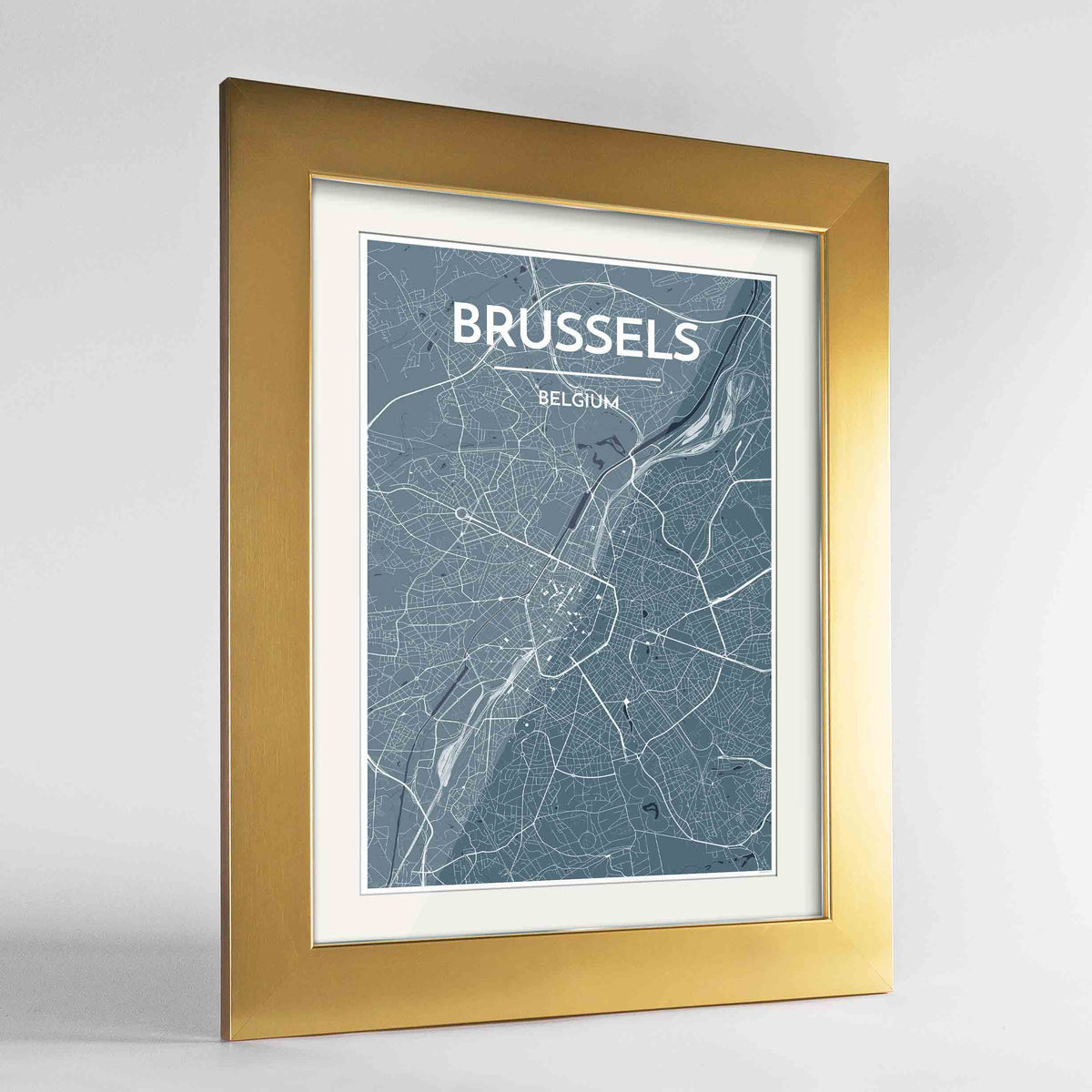Framed Brussels Map Art Print 24x36&quot; Gold frame Point Two Design Group