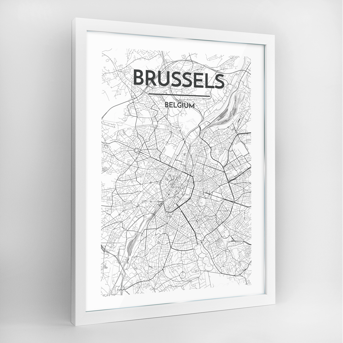 Brussels Map Art Print - Framed