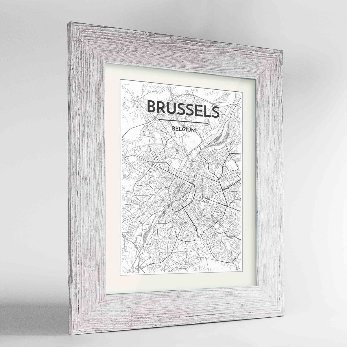 Framed Brussels Map Art Print 24x36&quot; Western White frame Point Two Design Group