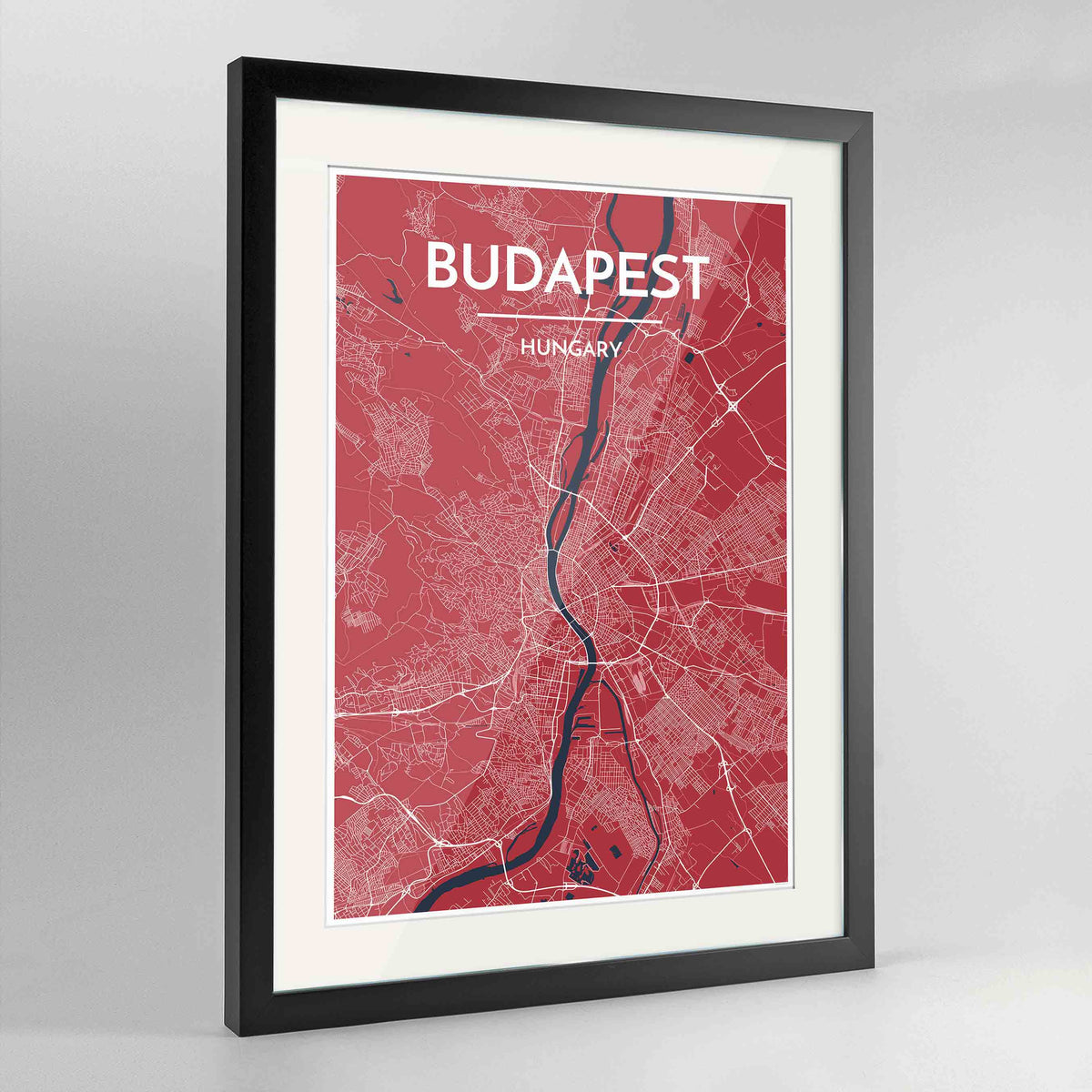 Framed Budapest Map Art Print 24x36&quot; Contemporary Black frame Point Two Design Group