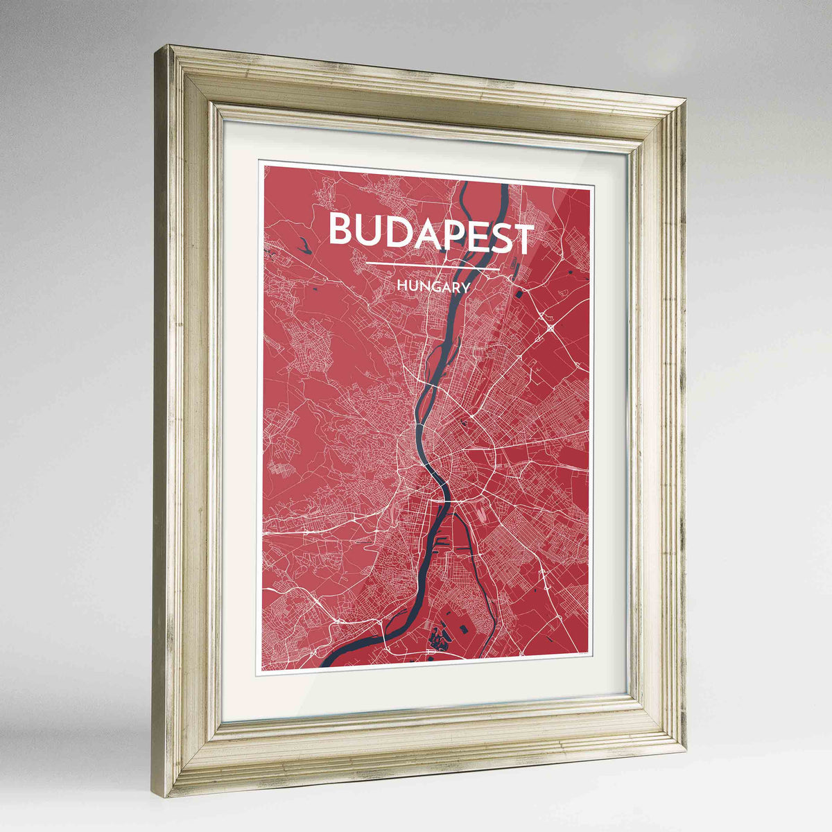 Framed Budapest Map Art Print 24x36&quot; Champagne frame Point Two Design Group