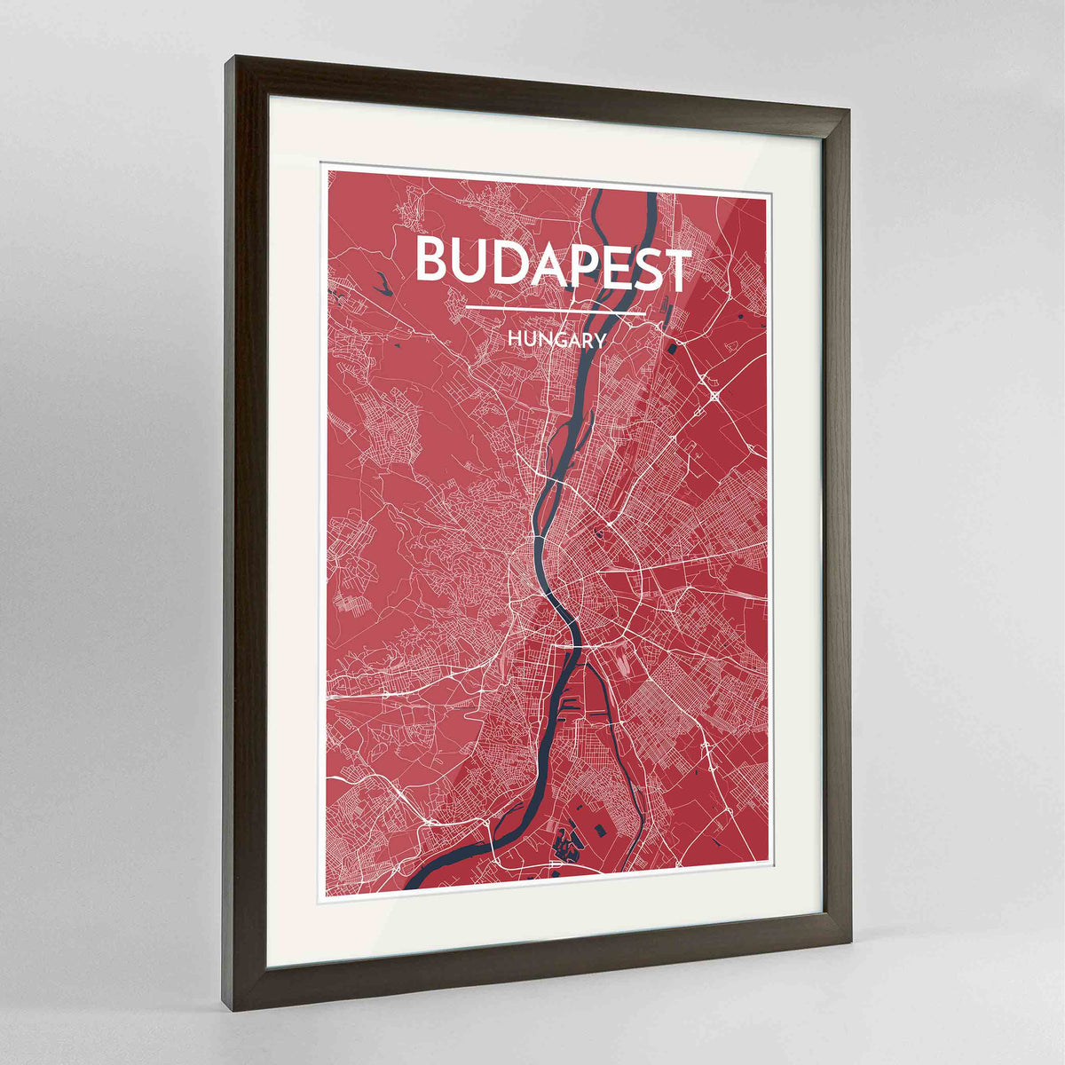 Framed Budapest Map Art Print 24x36&quot; Contemporary Walnut frame Point Two Design Group