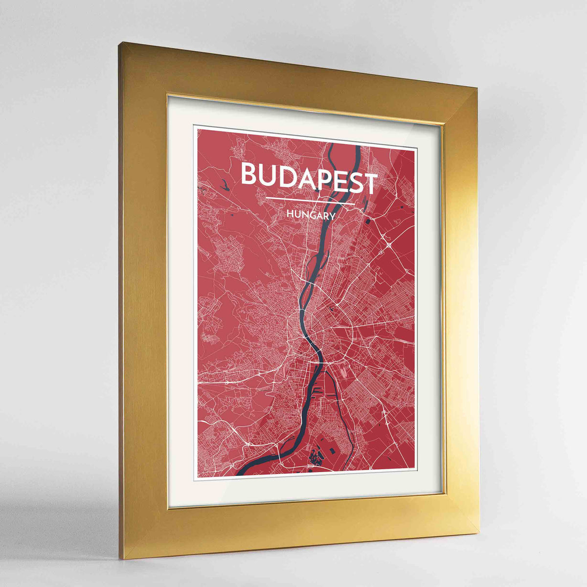 Framed Budapest Map Art Print 24x36&quot; Gold frame Point Two Design Group