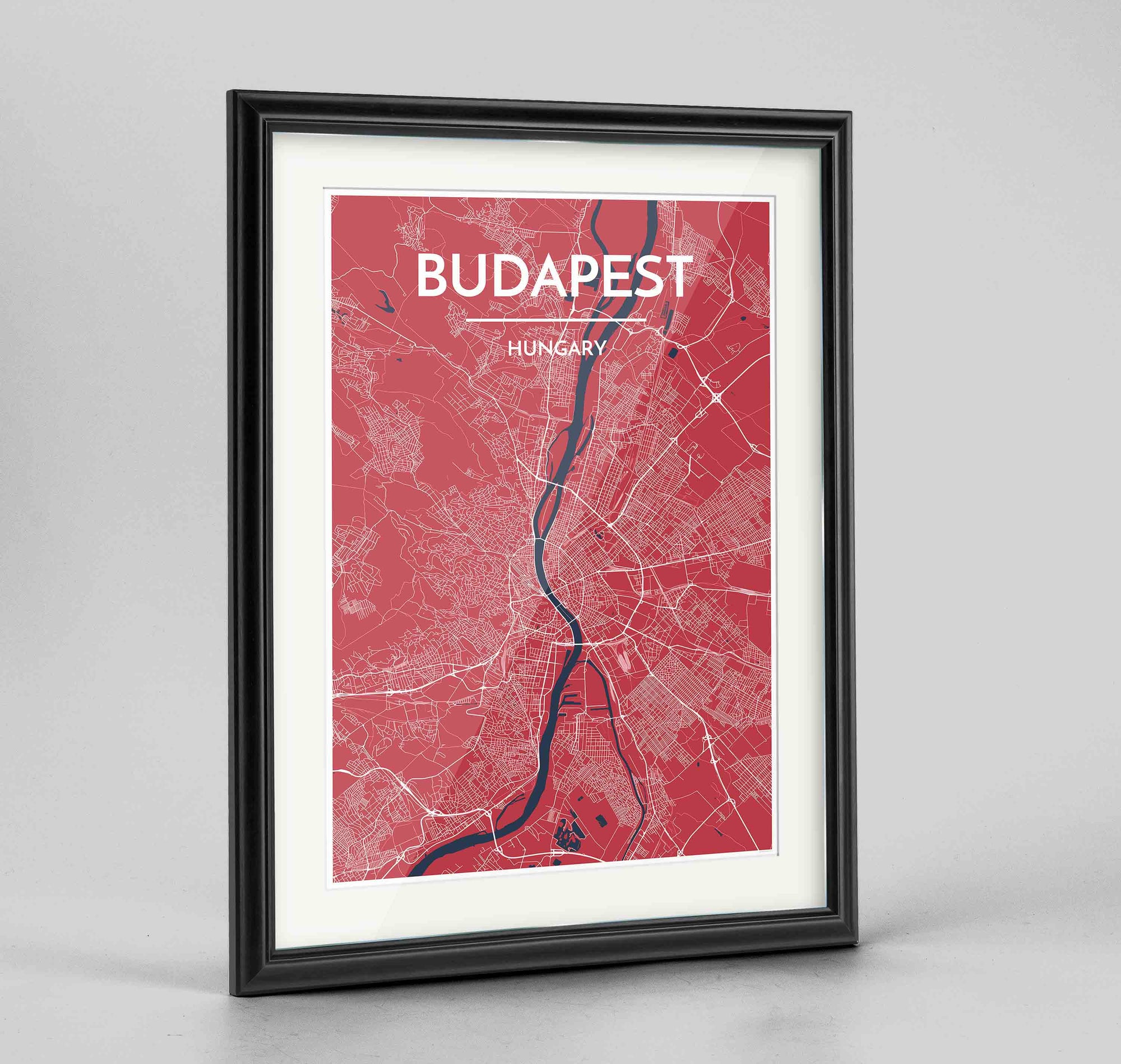 Framed Budapest Map Art Print 24x36" Traditional Black frame Point Two Design Group