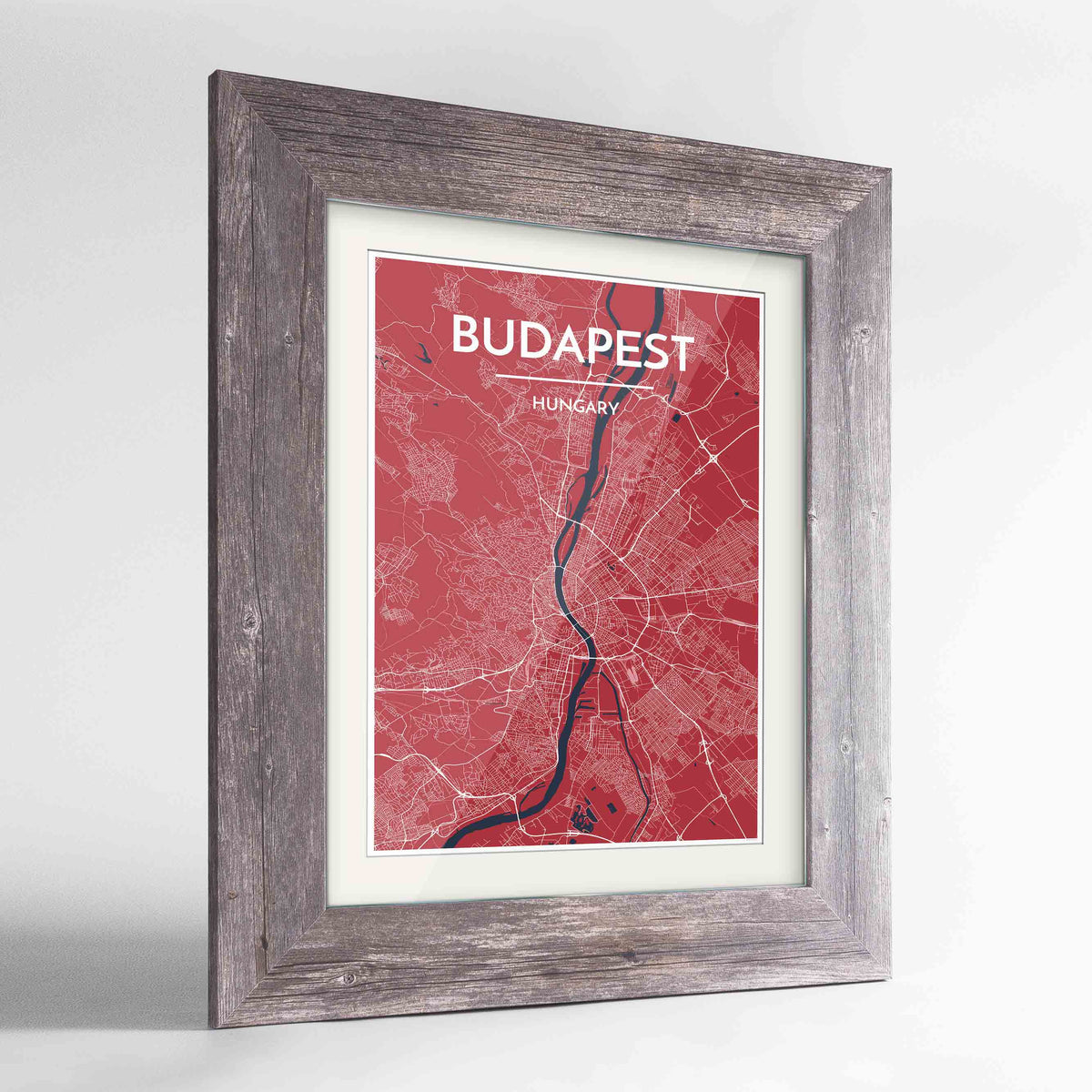 Framed Budapest Map Art Print 24x36&quot; Western Grey frame Point Two Design Group