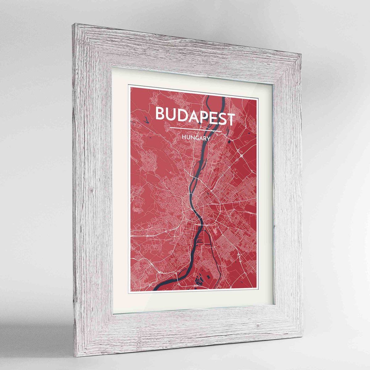 Framed Budapest Map Art Print 24x36&quot; Western White frame Point Two Design Group