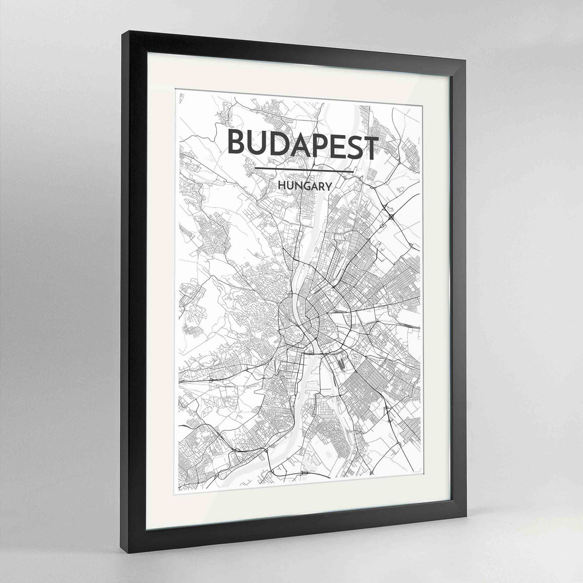 Framed Budapest Map Art Print 24x36&quot; Contemporary Black frame Point Two Design Group
