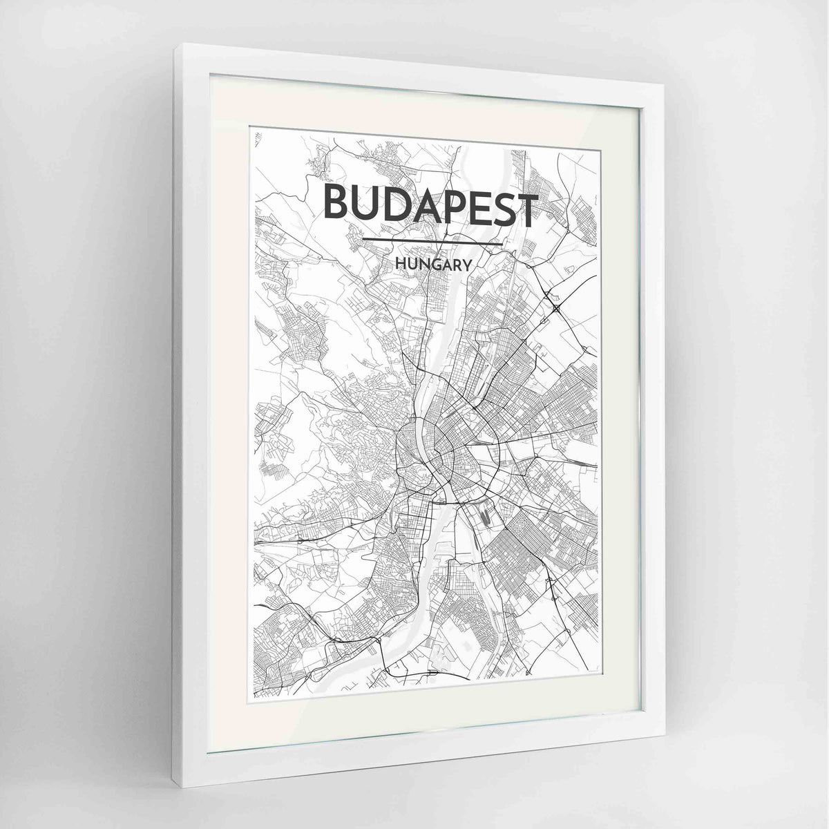 Framed Budapest Map Art Print 24x36&quot; Contemporary White frame Point Two Design Group