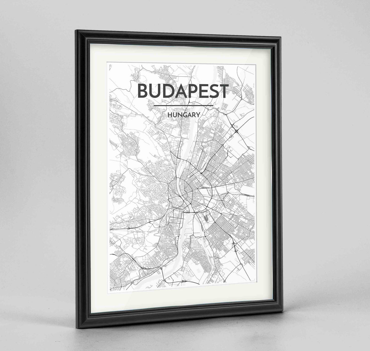 Framed Budapest Map Art Print 24x36&quot; Traditional Black frame Point Two Design Group