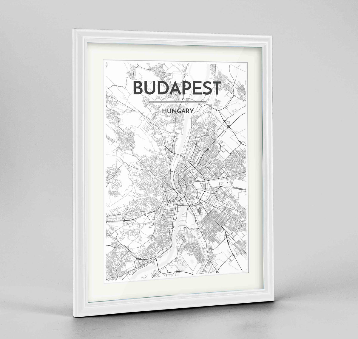 Framed Budapest Map Art Print 24x36&quot; Traditional White frame Point Two Design Group