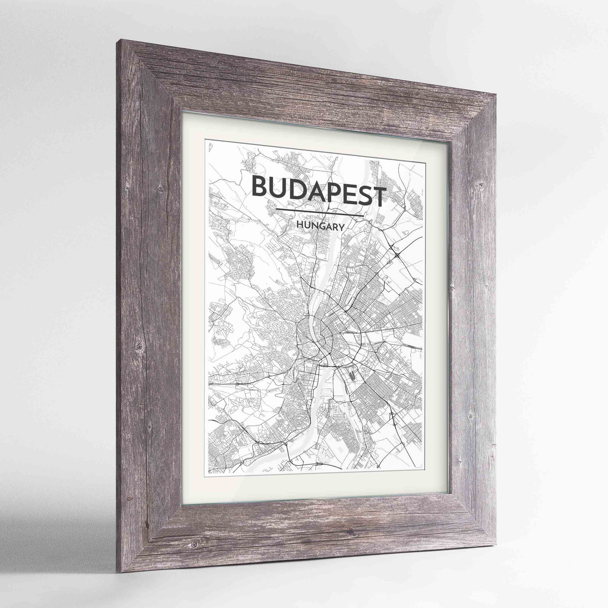 Framed Budapest Map Art Print 24x36&quot; Western Grey frame Point Two Design Group