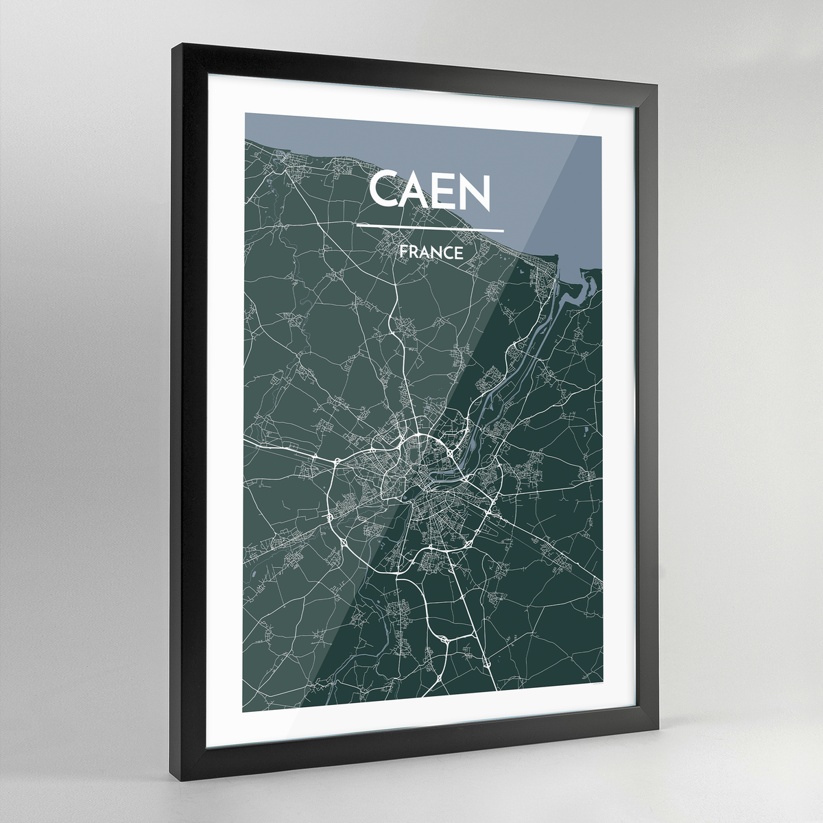 Framed Caen Map Art Print - Point Two Design