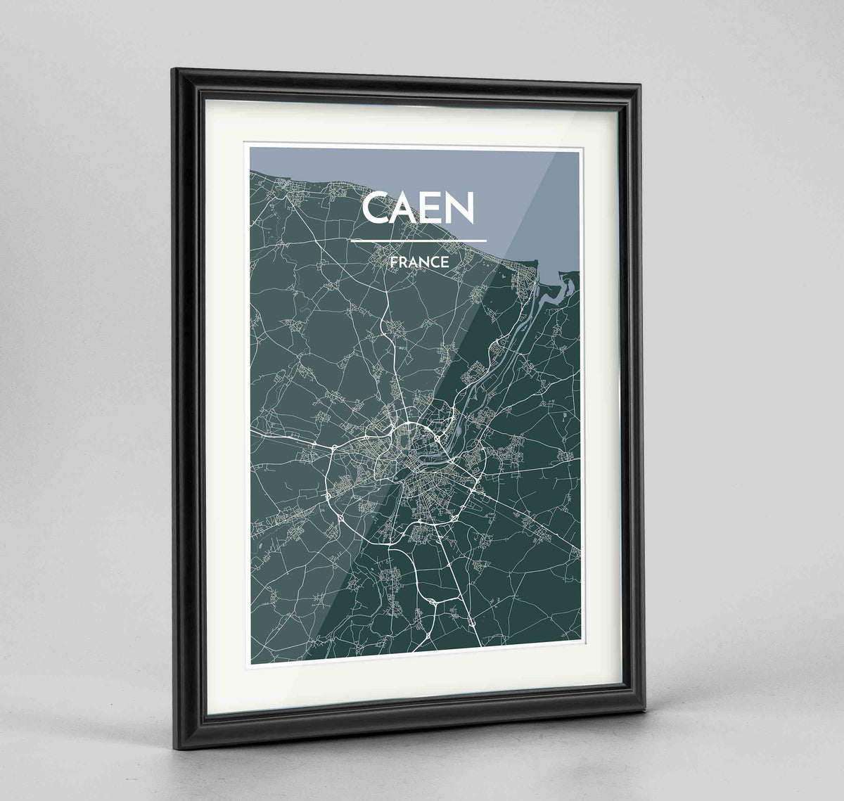 Framed Caen Map Art Print 24x36&quot; Traditional Black frame Point Two Design Group