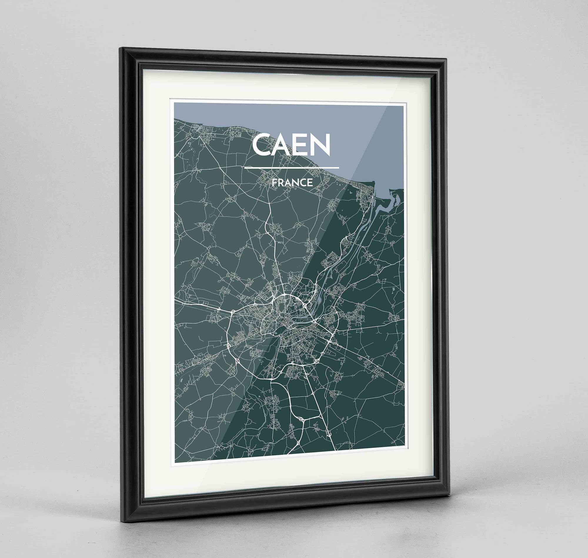 Framed Caen Map Art Print 24x36" Traditional Black frame Point Two Design Group