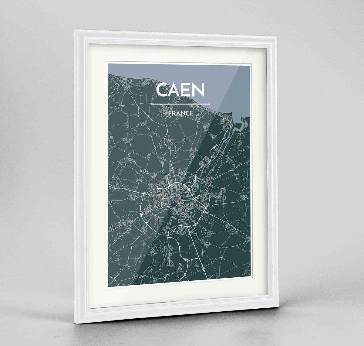 Framed Caen Map Art Print 24x36&quot; Traditional White frame Point Two Design Group