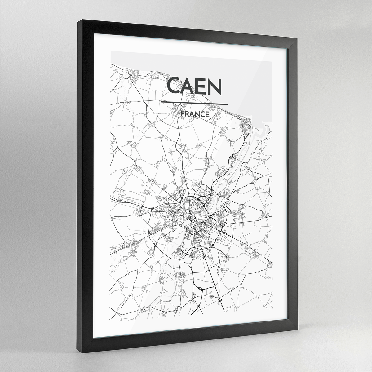 Caen Map Art Print - Framed