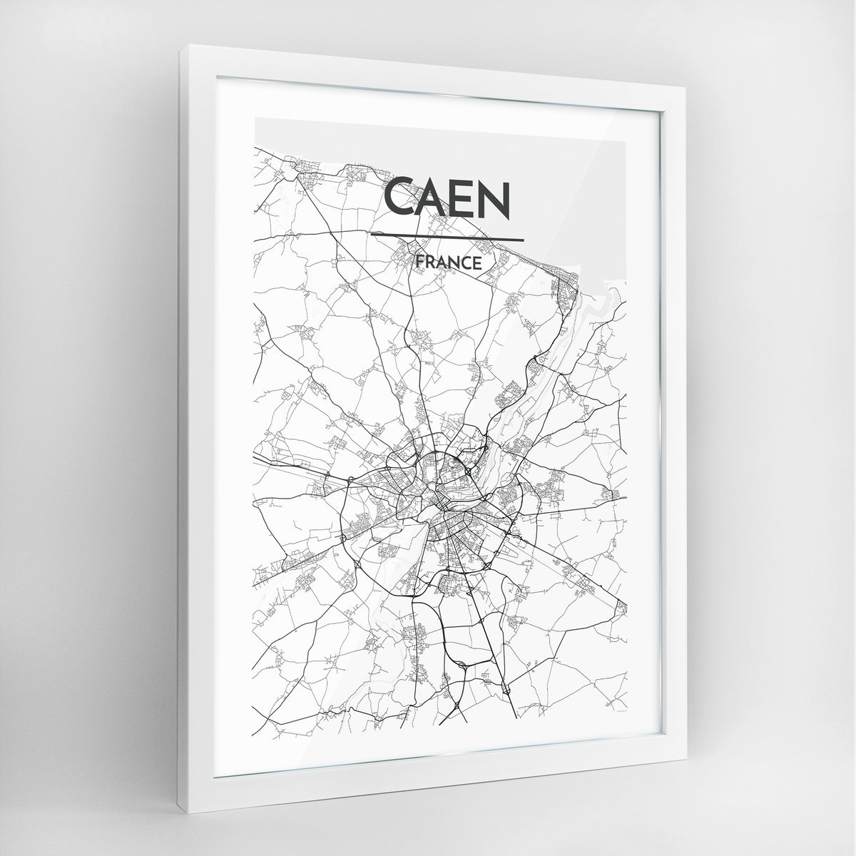 Caen Map Art Print - Framed