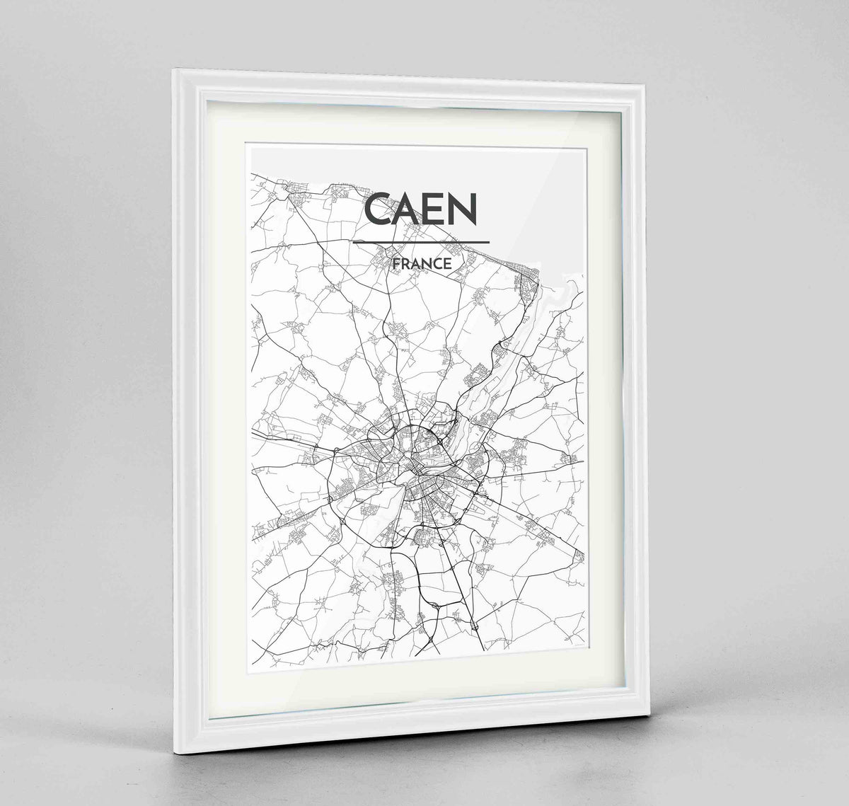 Framed Caen Map Art Print 24x36&quot; Traditional White frame Point Two Design Group