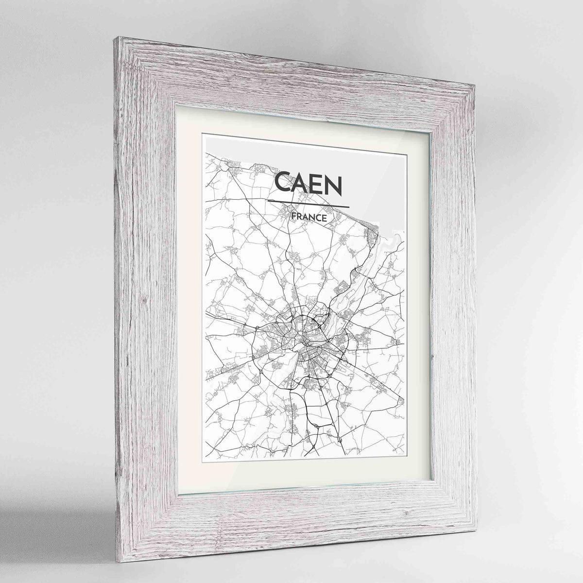 Framed Caen Map Art Print 24x36&quot; Western White frame Point Two Design Group