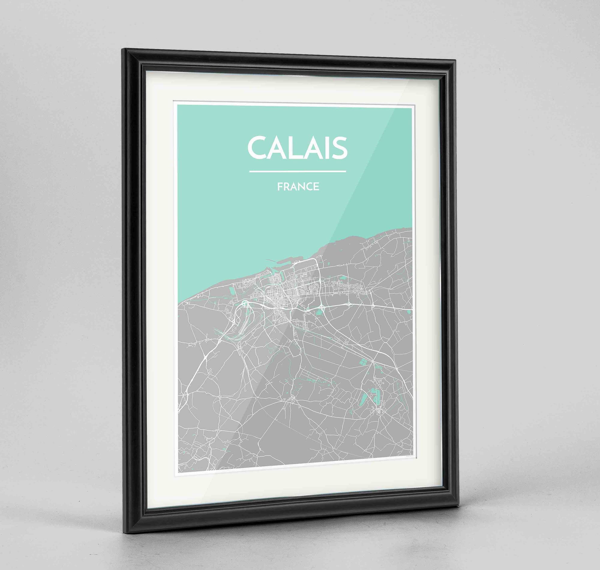 Framed Calais Map Art Print 24x36" Traditional Black frame Point Two Design Group