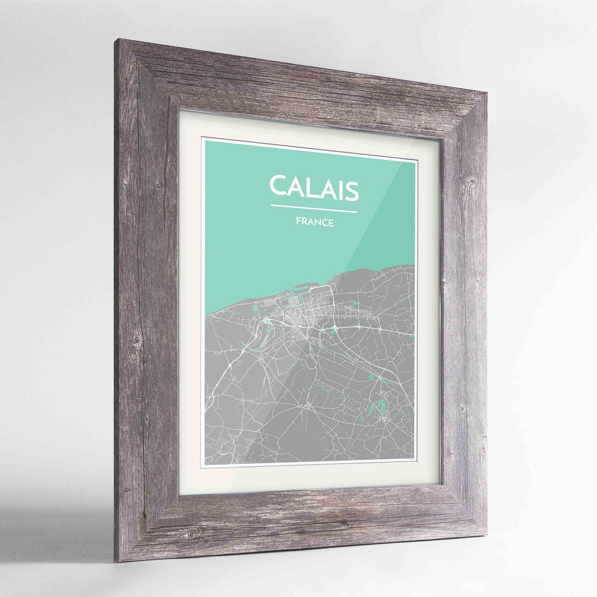 Framed Calais Map Art Print 24x36&quot; Western Grey frame Point Two Design Group
