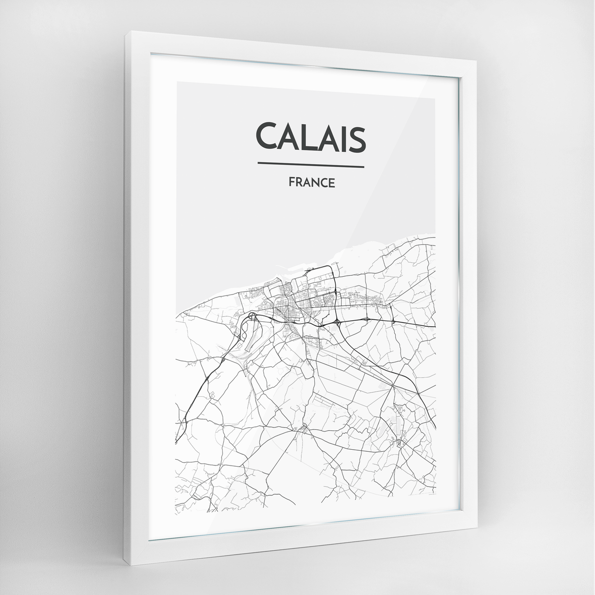 Calais Map Art Print - Framed