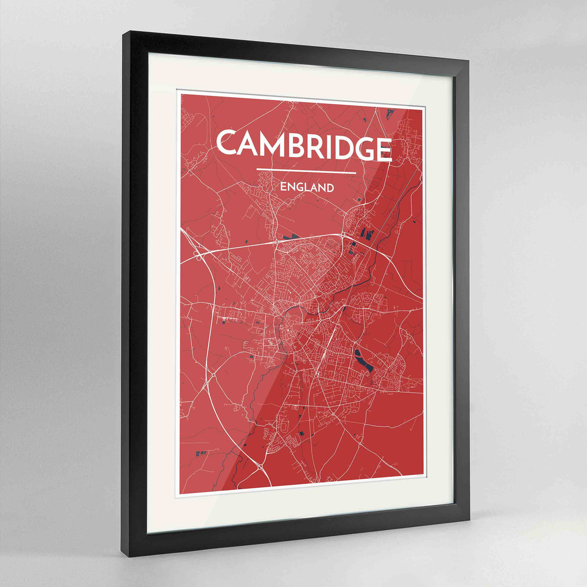 Framed Cambridge Map Art Print 24x36&quot; Contemporary Black frame Point Two Design Group
